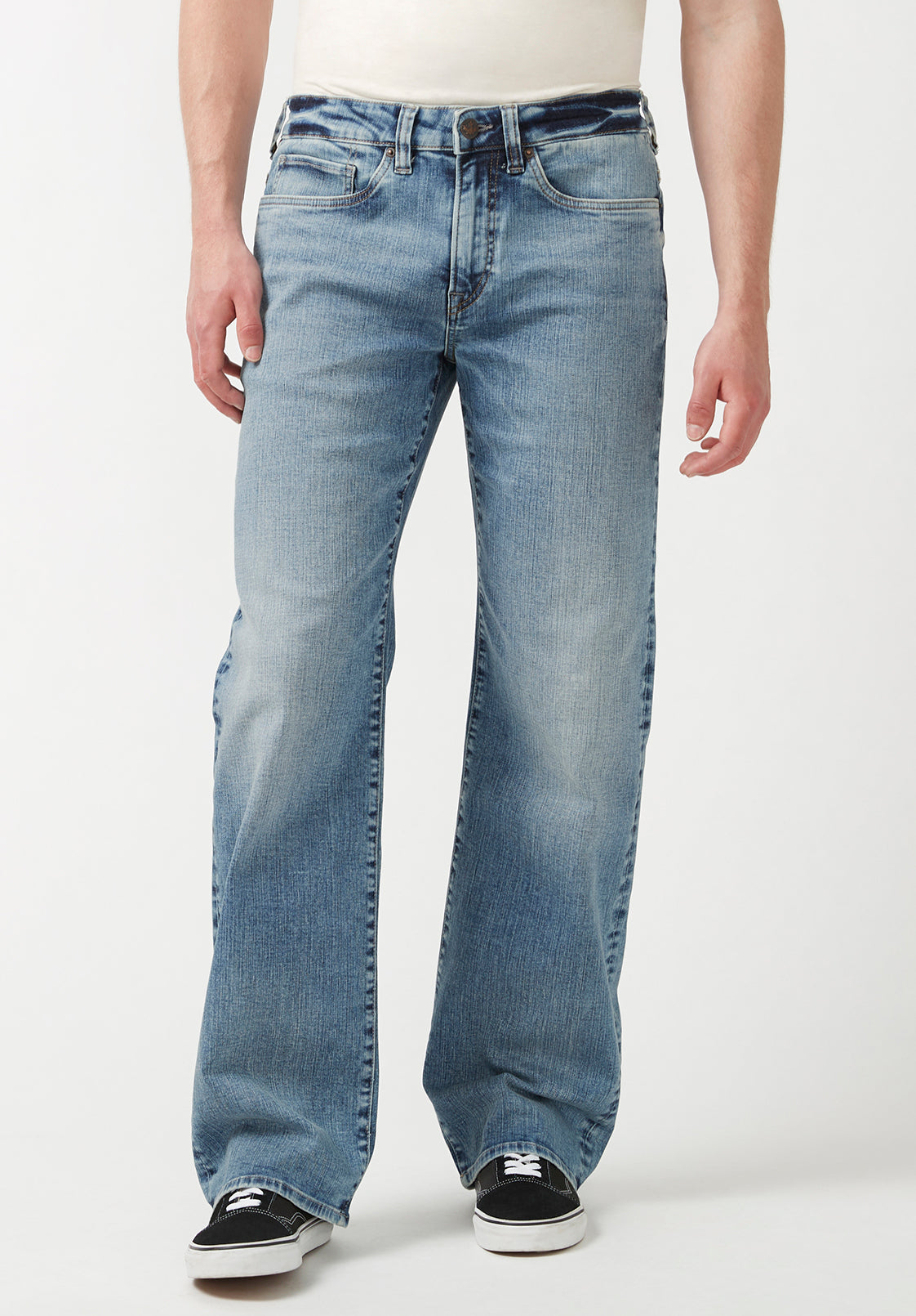 Loose Fit Matt Men's Jeans in Contrasted and Crinkled Blue - BM22924