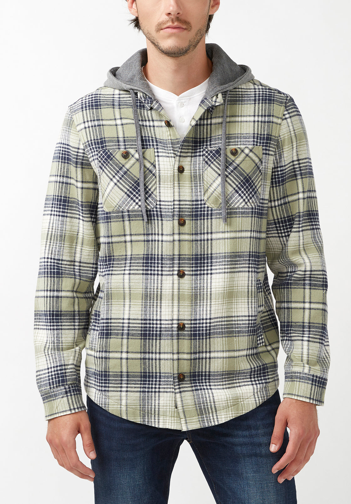 Jarvis Men's Hoodie Shacket in Green Grey Plaid – Buffalo Jeans - US