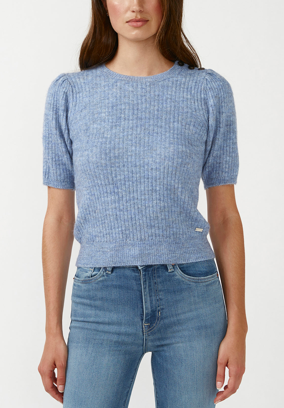 Agata Women's Short Sleeve Sweater in Heather Blue - SW0039F
