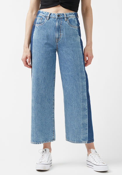 High Rise Wide Leg Cropped Addisson Women’s Jeans in Shadow Wash Blue -  BL15896