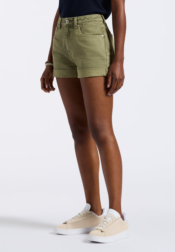 Shorts Taille Haute pour Femme Goldie en Vert Olive - BL15963