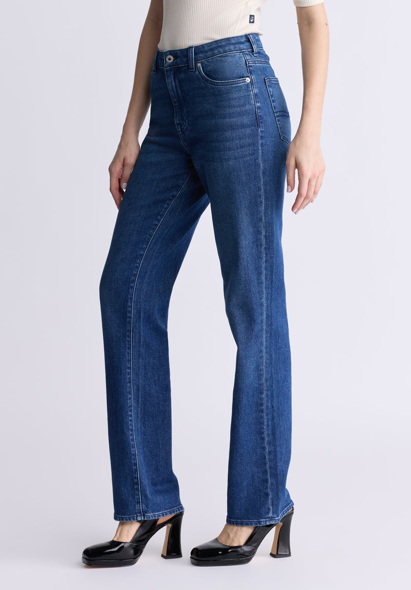 Mid Rise Straight Mary Women's Jeans, Contrasting Indigo  - BL15988