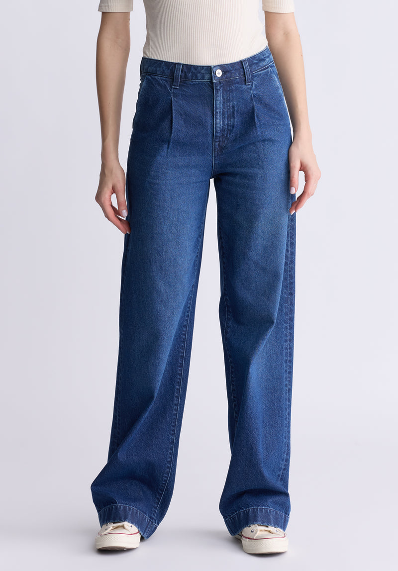 Buffalo David Bitton High Rise Wide Leg Addie Women's Jeans, Indigo Contrast - BL16002 Color INDIGO