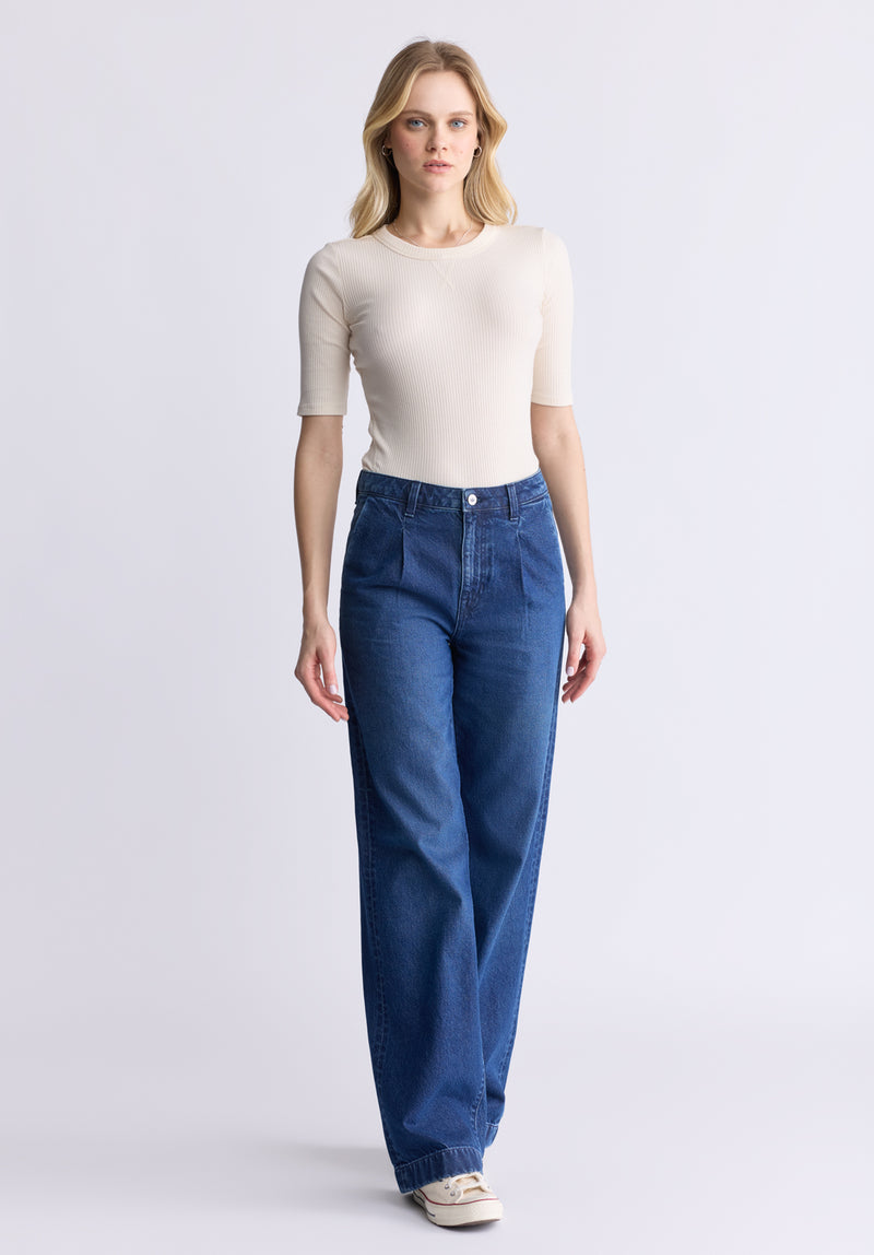 Buffalo David Bitton High Rise Wide Leg Addie Women's Jeans, Indigo Contrast - BL16002 Color INDIGO