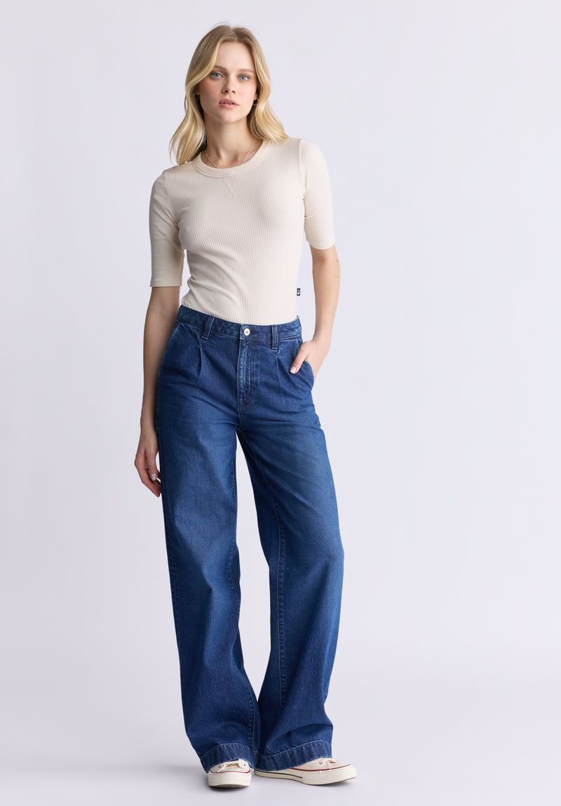 Buffalo David Bitton High Rise Wide Leg Addie Women's Jeans, Indigo Contrast - BL16002 Color INDIGO