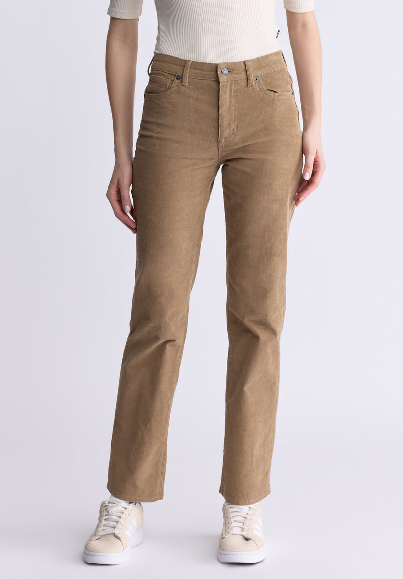 Buffalo David Bitton Mid Rise Straight Mary Women's Pants, Rinse Washed Beige - BL16007 Color DARK BEIGE