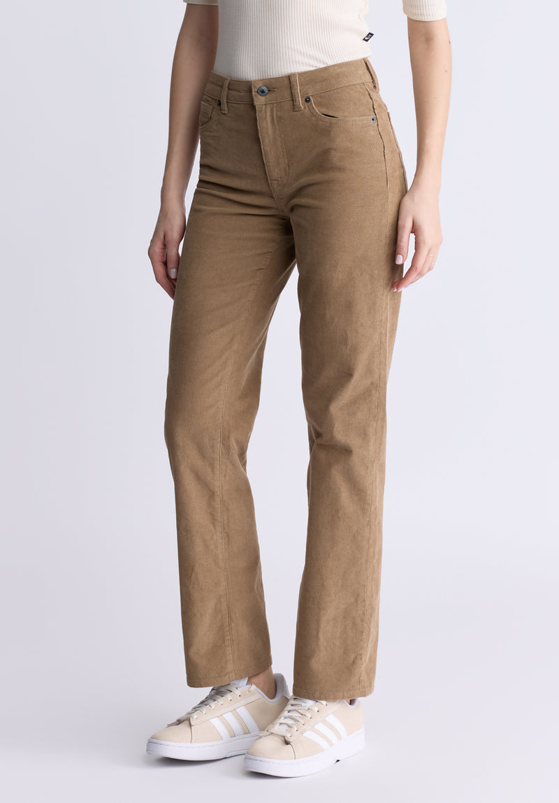 Buffalo David Bitton Mid Rise Straight Mary Women's Pants, Rinse Washed Beige - BL16007 Color DARK BEIGE