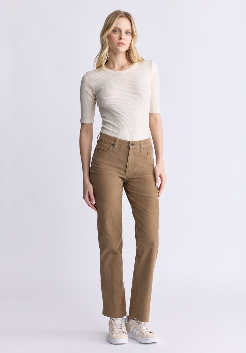 Buffalo David Bitton Mid Rise Straight Mary Women's Pants, Rinse Washed Beige - BL16007 Color DARK BEIGE