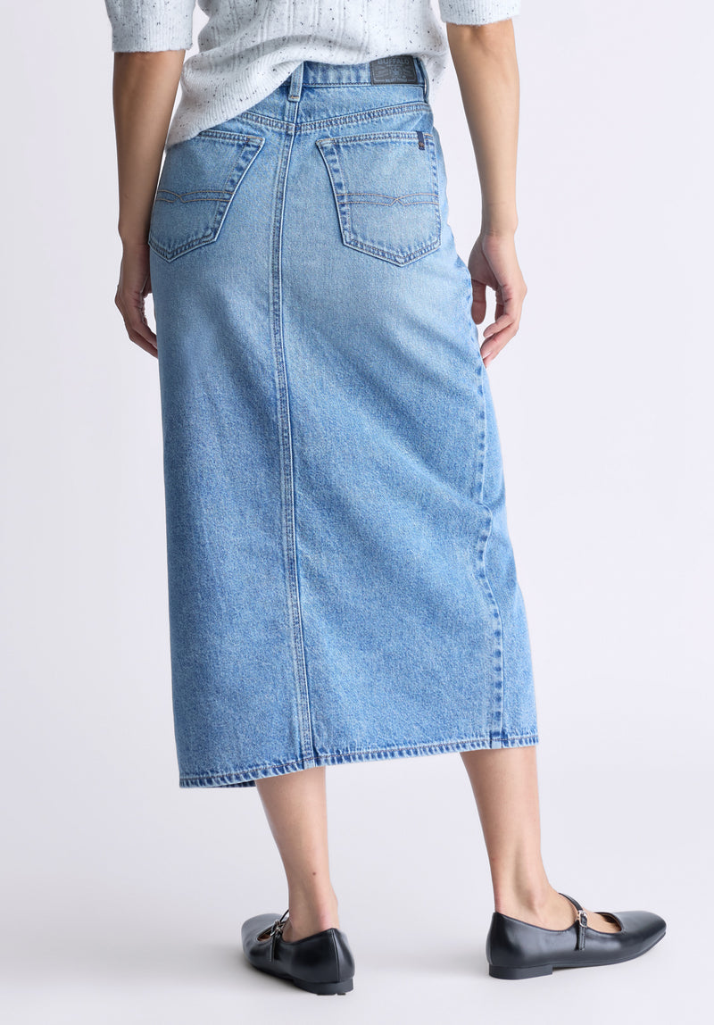 Buffalo David Bitton High Rise Samantha Women's Denim Skirt, Mid Blue Sanded - BL16008 Color INDIGO