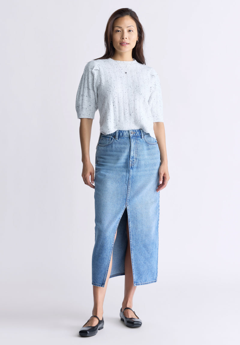 Buffalo David Bitton High Rise Samantha Women's Denim Skirt, Mid Blue Sanded - BL16008 Color INDIGO