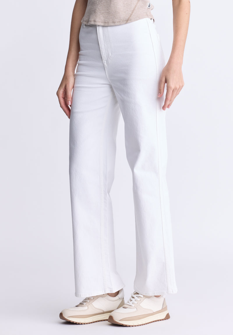 Buffalo David Bitton High Rise Wide Leg Adele Women's Soft Wash Jeans, White - BL16012