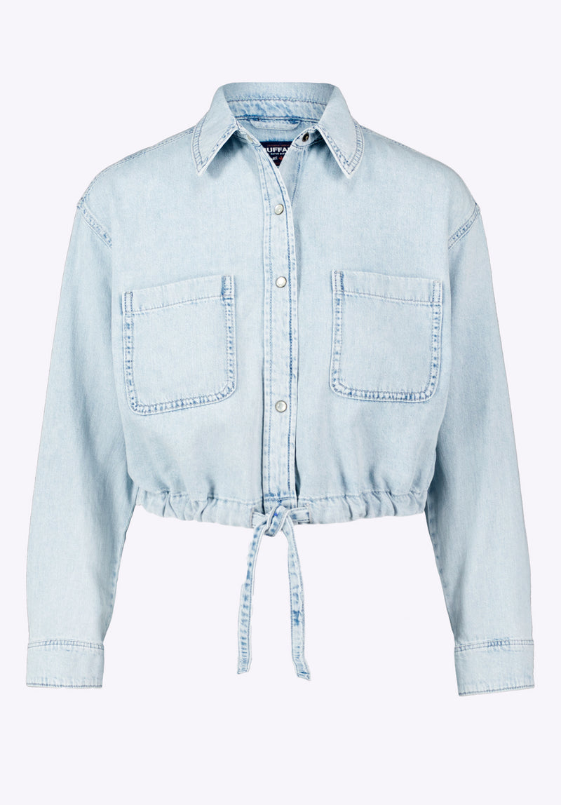 Serena Women's Long-Sleeve Cropped Denim Shirt, Bleached Down Blue - BL16021