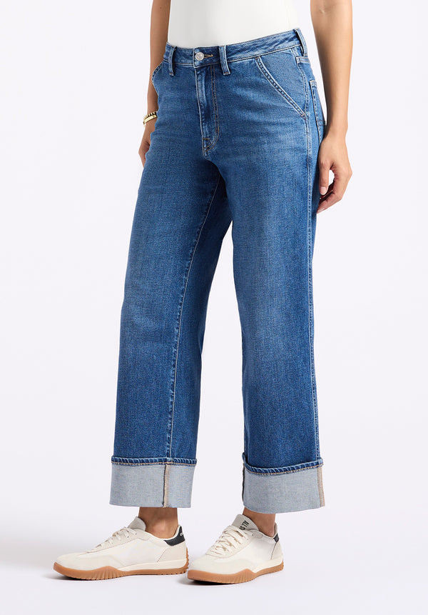 High Rise Wide Leg Cropped Addison Women's Jeans, Indigo Worn - BL16047