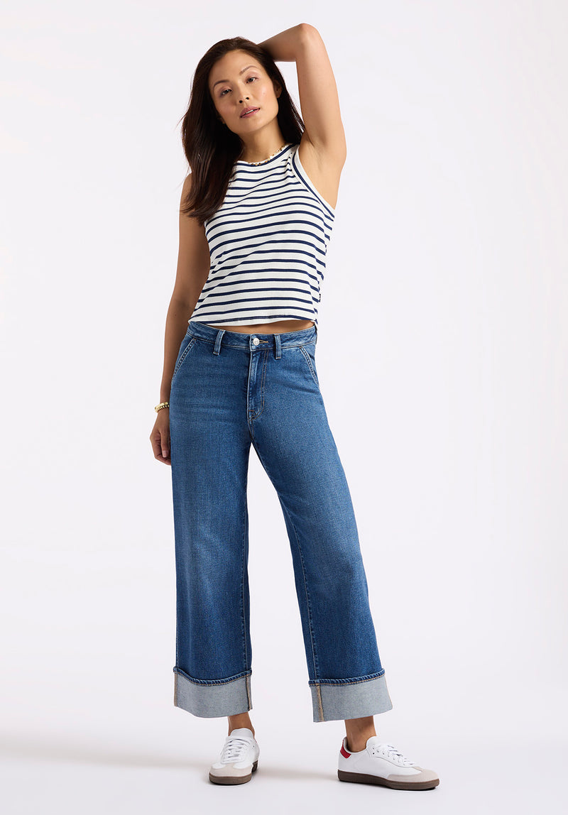 High Rise Wide Leg Cropped Addison Women's Jeans, Indigo Worn - BL16047