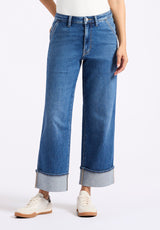 High Rise Wide Leg Cropped Addison Women's Jeans, Indigo Worn - BL16047