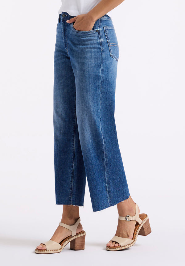 High Rise Wide Leg Cropped Addison Women's Jeans, Indigo Sanded - BL16069