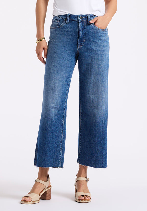 High Rise Wide Leg Cropped Addison Women's Jeans, Indigo Sanded - BL16069