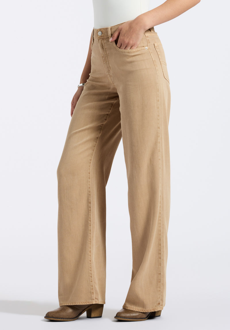 High Rise Wide Leg Addie Women's Pants, Almond Beige - BL16083