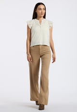 High Rise Wide Leg Addie Women's Pants, Almond Beige - BL16083