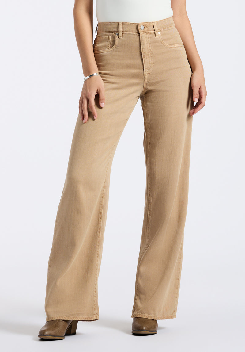 High Rise Wide Leg Addie Women's Pants, Almond Beige - BL16083