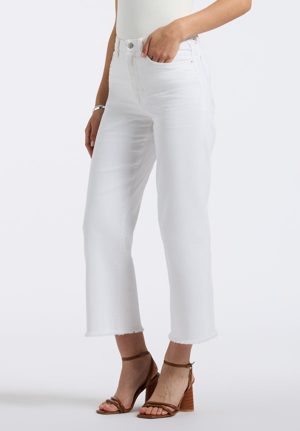 High Rise Wide Leg Cropped Addisson Women's Pants, White - BL16087