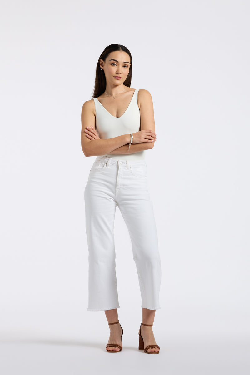 High Rise Wide Leg Cropped Addisson Women's Pants, White - BL16087