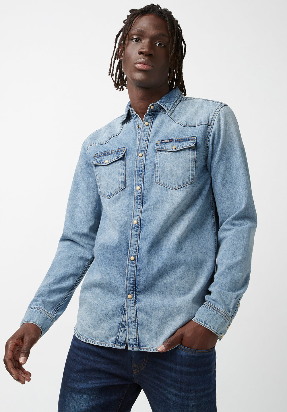 Buffalo David Bitton Sheldon Long Sleeve Denim Shirt Indigo L