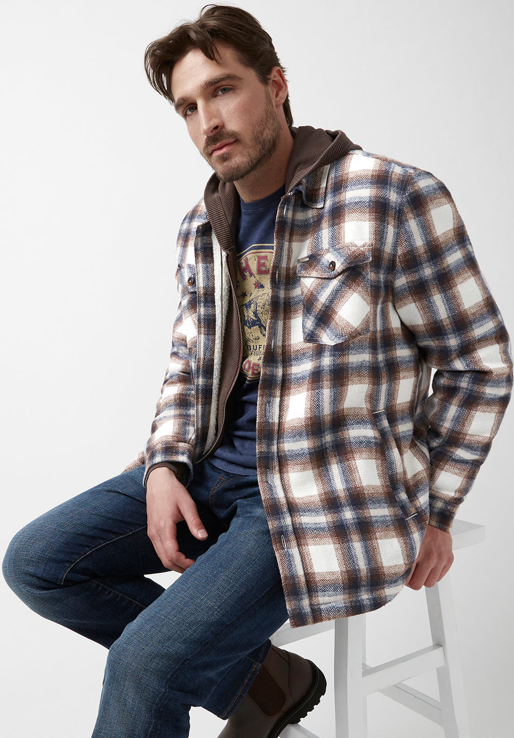 Jagig Men's Shacket in Brown & Milk Plaid – Buffalo Jeans