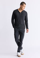 Buffalo David Bitton Kaduk Men's Long-Sleeve Burnout Henley Top, Black - BM24237 Color BLACK