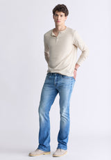 Buffalo David Bitton Kaduk Men's Long-Sleeve Burnout Henley Top, Irish Cream - BM24237 Color IRISH CREAM