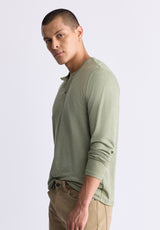 Buffalo David Bitton Kaduk Men's Long-Sleeve Burnout Henley Top, Army Green - BM24237 Color ARMY GREEN