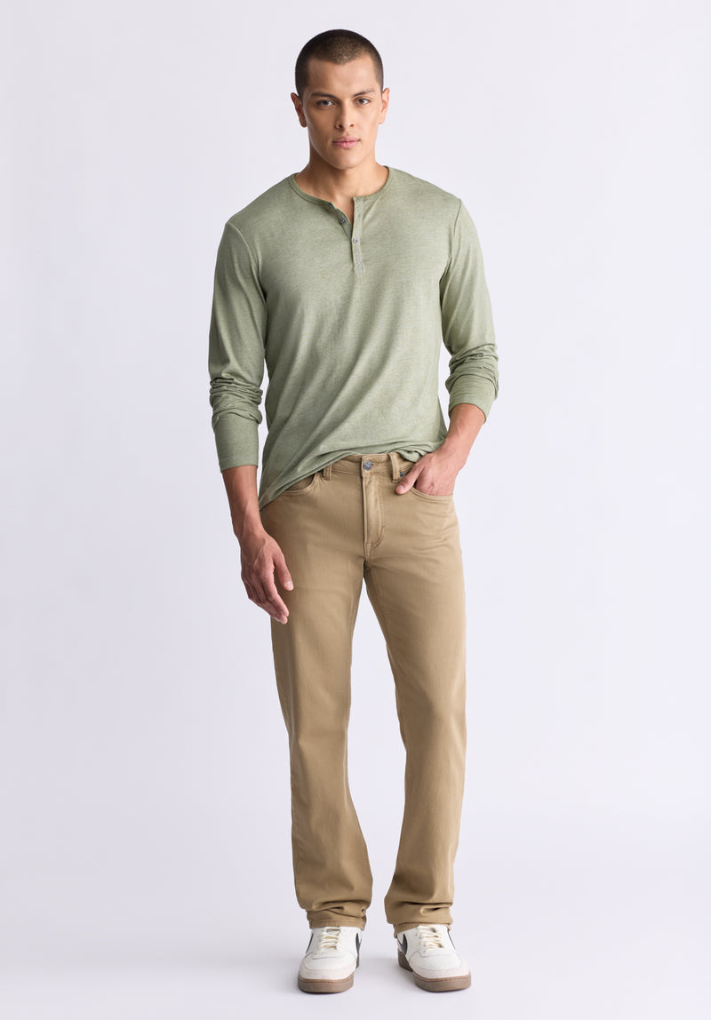 Buffalo David Bitton Kaduk Men's Long-Sleeve Burnout Henley Top, Army Green - BM24237 Color ARMY GREEN