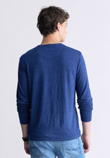 Buffalo David Bitton Kaduk Men's Long-Sleeve Burnout Henley Top, Whale - BM24237 Color WHALE