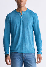 Buffalo David Bitton Kaduk Men's Long-Sleeve Burnout Henley Top, Atlantic Blue - BM24237 Color ATLANTIC BLUE