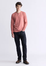 Buffalo David Bitton Kaduk Men's Long-Sleeve Burnout Henley Top, Red Ochre - BM24237 Color RED OCHRE