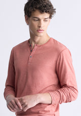 Buffalo David Bitton Kaduk Men's Long-Sleeve Burnout Henley Top, Red Ochre - BM24237 Color RED OCHRE