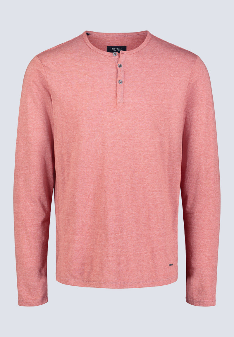 Kaduk Men's Long-Sleeve Burnout Henley Top, Red Ochre - BM24237