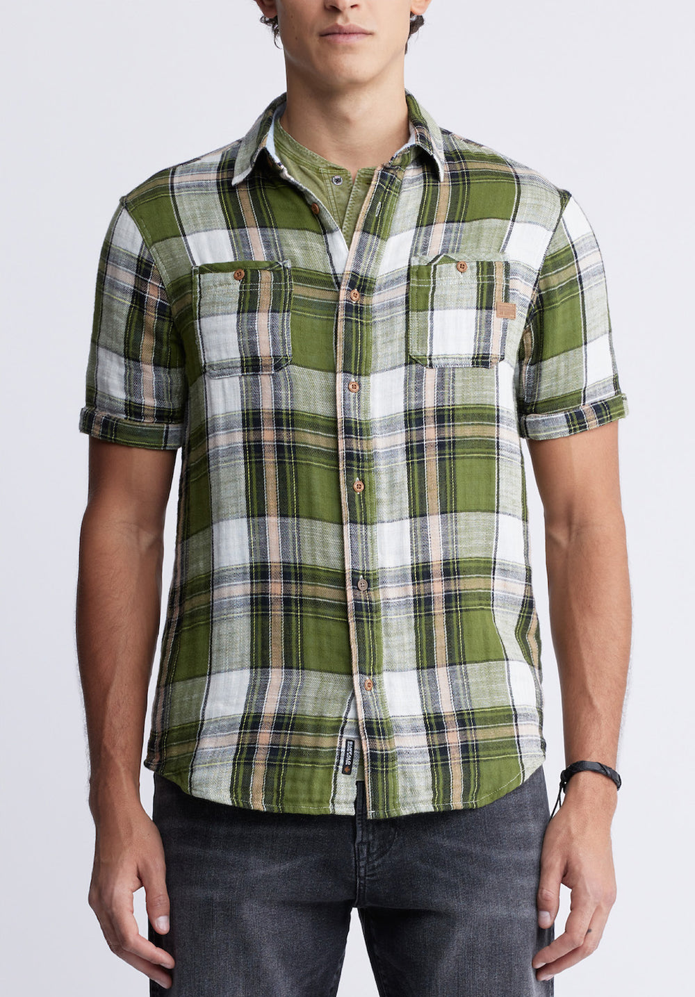 Sachino Men's Short-Sleeve Plaid Shirt in Sphagnum Green – Buffalo Jeans