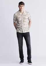 Buffalo David Bitton Sandro Men's Short Sleeve Shirt, White and Tan - BM24364 Color TAN