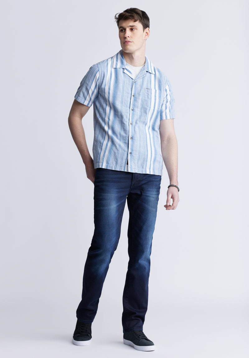 Buffalo David Bitton Sinap Men's Short Sleeve Striped Shirt, Blue and White - BM24367 Color TRUE BLUE