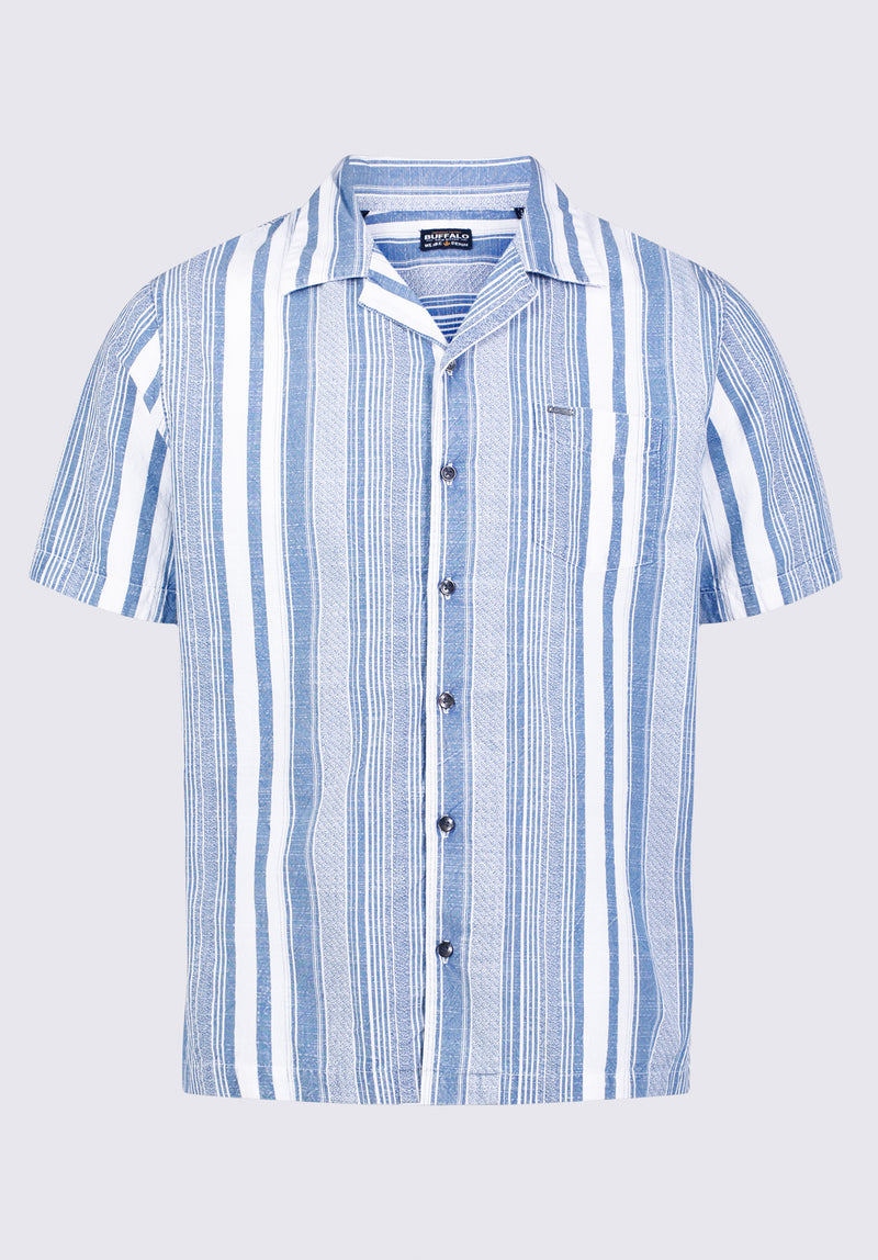 Buffalo David Bitton Sinap Men's Short Sleeve Striped Shirt, Blue and White - BM24367 Color 