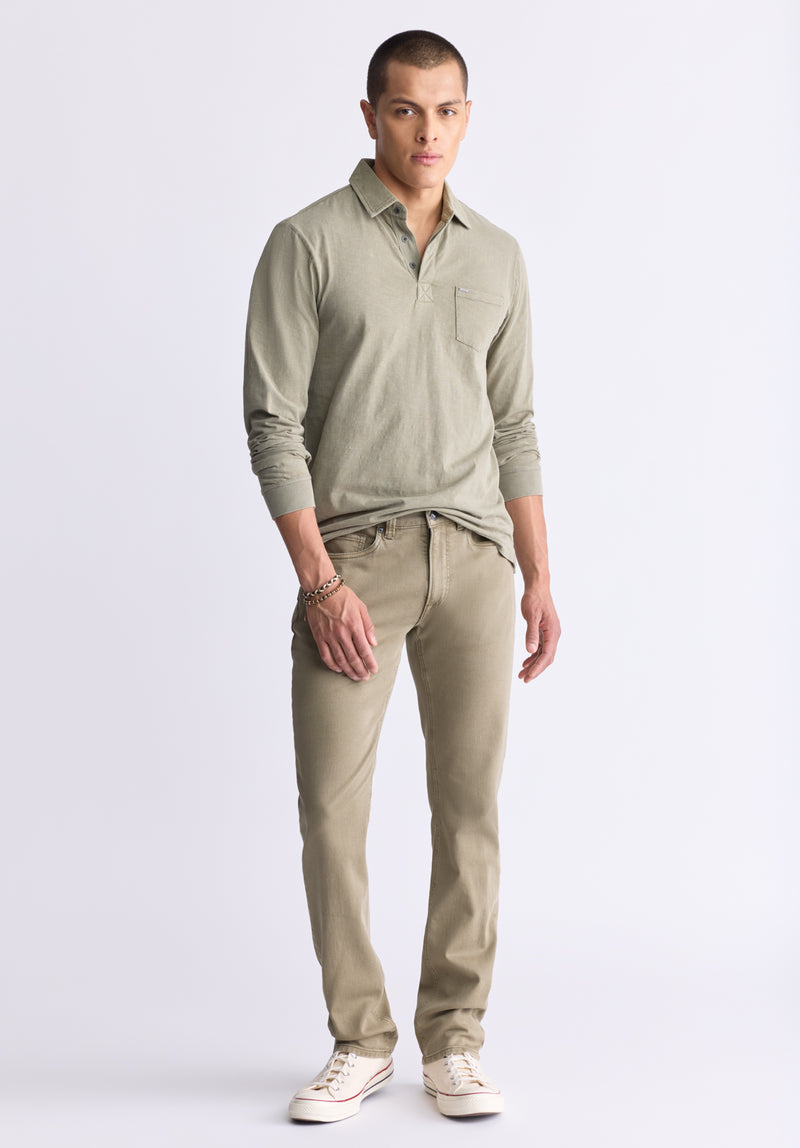 Buffalo David Bitton Kimmy Men's Long-Sleeve Polo with Pocket, Rain Forest - BM24378 Color RAIN FOREST