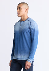 Kibbe Men's Ombre Long Sleeve Henley, Blue Gradient - BM24379