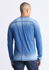 Kibbe Men's Ombre Long Sleeve Henley, Blue Gradient - BM24379