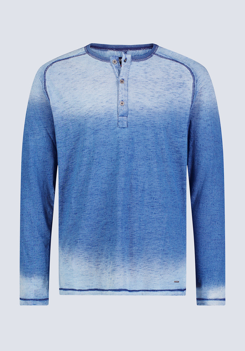 Kibbe Men's Ombre Long Sleeve Henley, Blue Gradient - BM24379