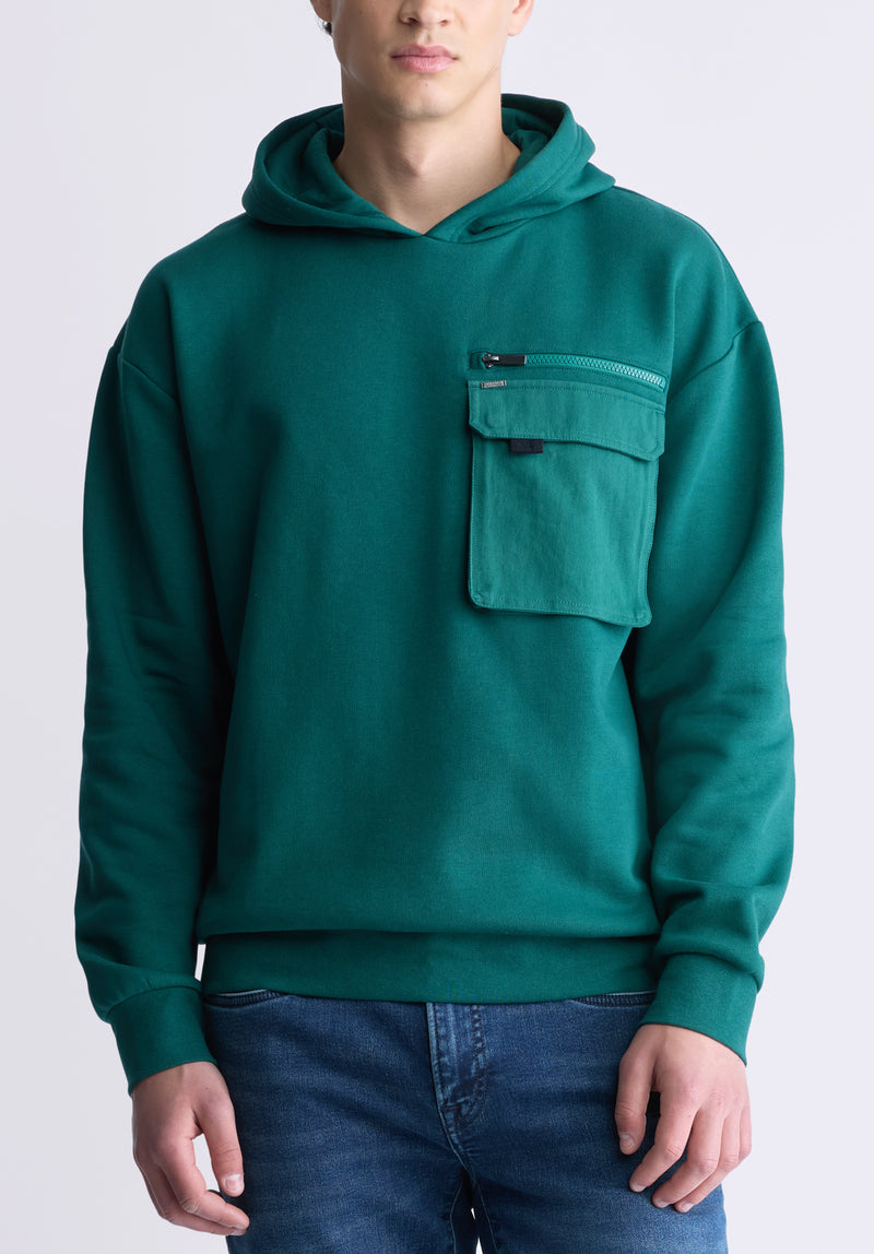 Fabio Men s Hooded Sweatshirt with Chest Pocket Forest Green Buffalo Jeans