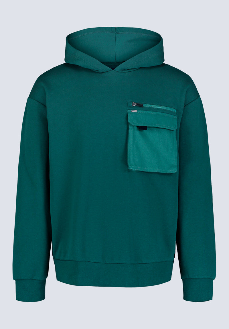 Fabio Men's Hooded Sweatshirt with Chest Pocket, Forest Green - BM24393