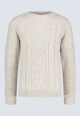 Wallaby Men’s Nep Yarn Cable Knit Crewneck Sweater, Cream - BM24417