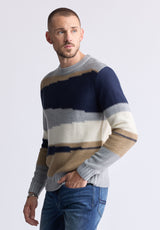 Wollen Men's Striped Colorblock Crewneck Sweater, Grey - BM24418