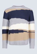 Wollen Men's Striped Colorblock Crewneck Sweater, Grey - BM24418